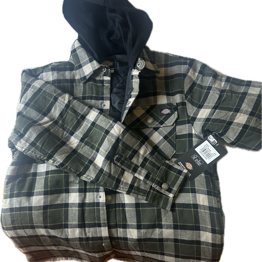 Dickies Black and Green Plaid Hooded Shirt Jacket
